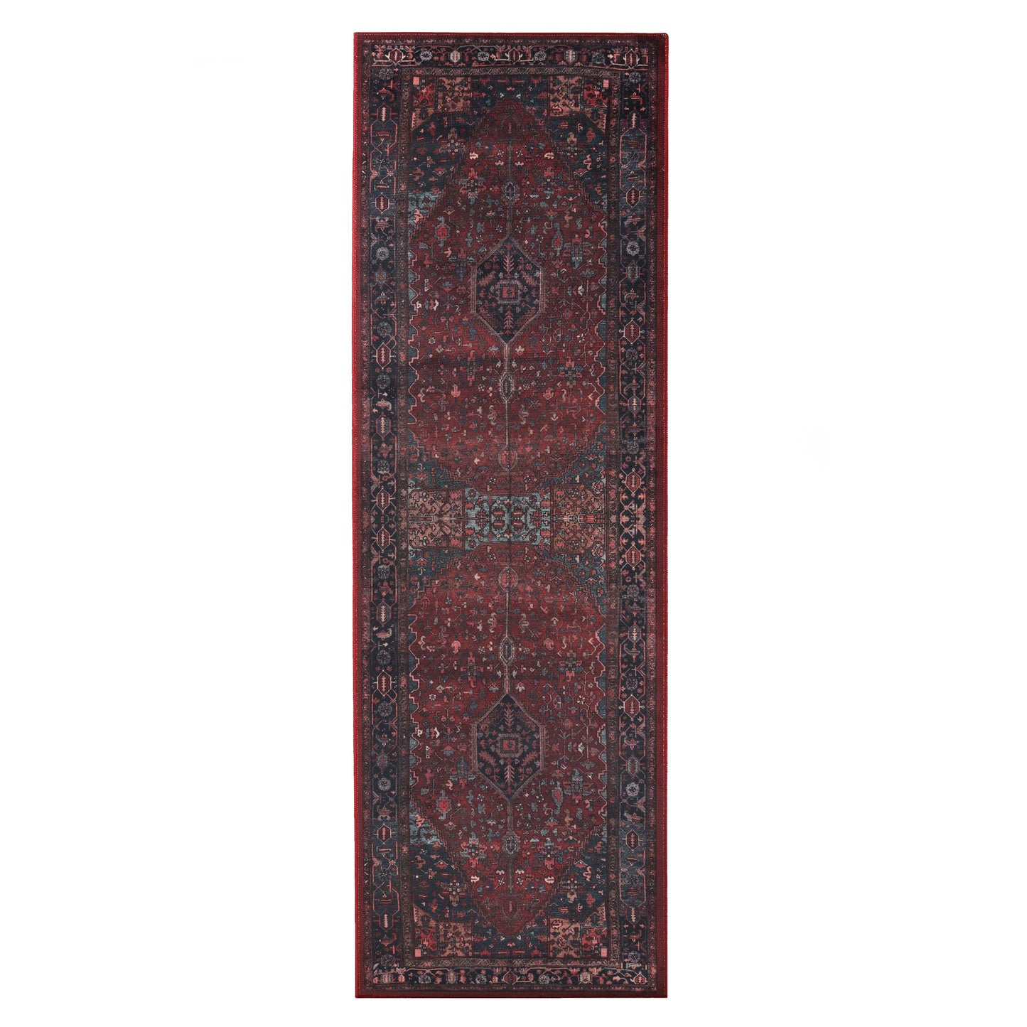 Cardinal Floral Medallion Machine Washable Indoor Area Rug or Runner