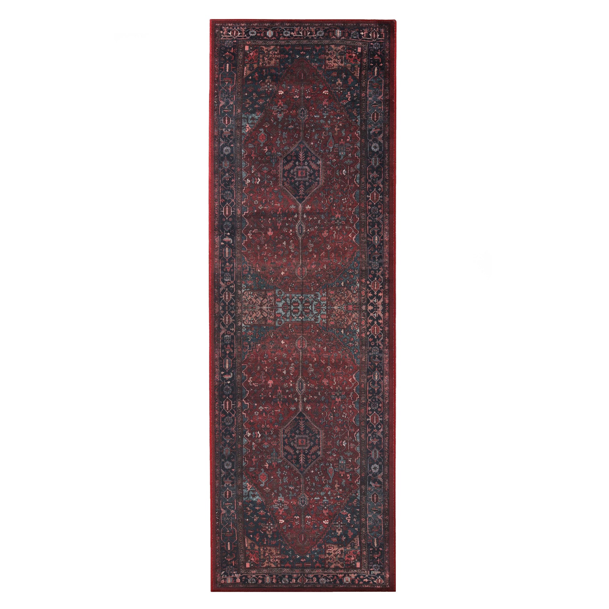 Cardinal Floral Medallion Machine Washable Indoor Area Rug or Runner