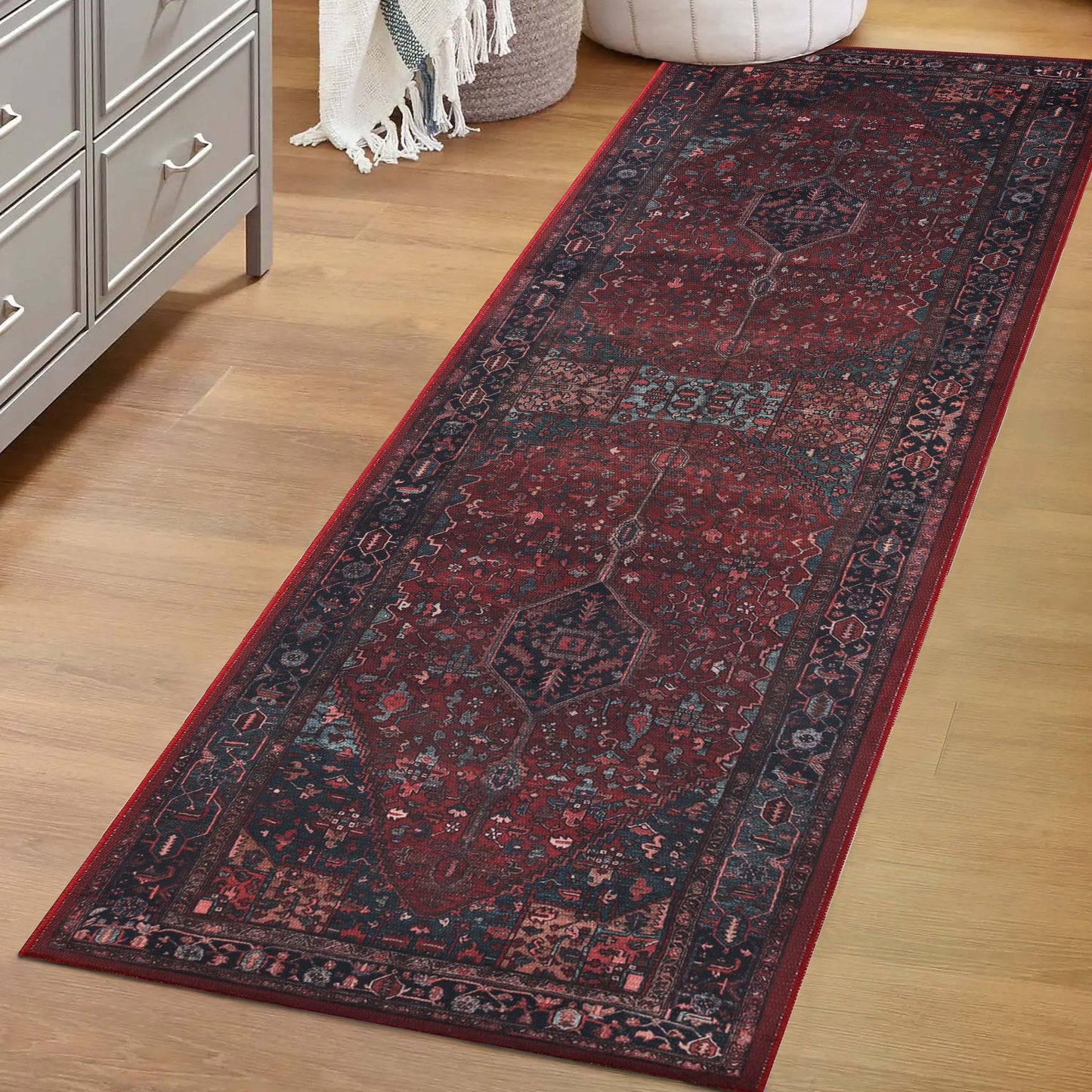 Cardinal Floral Medallion Machine Washable Indoor Area Rug or Runner