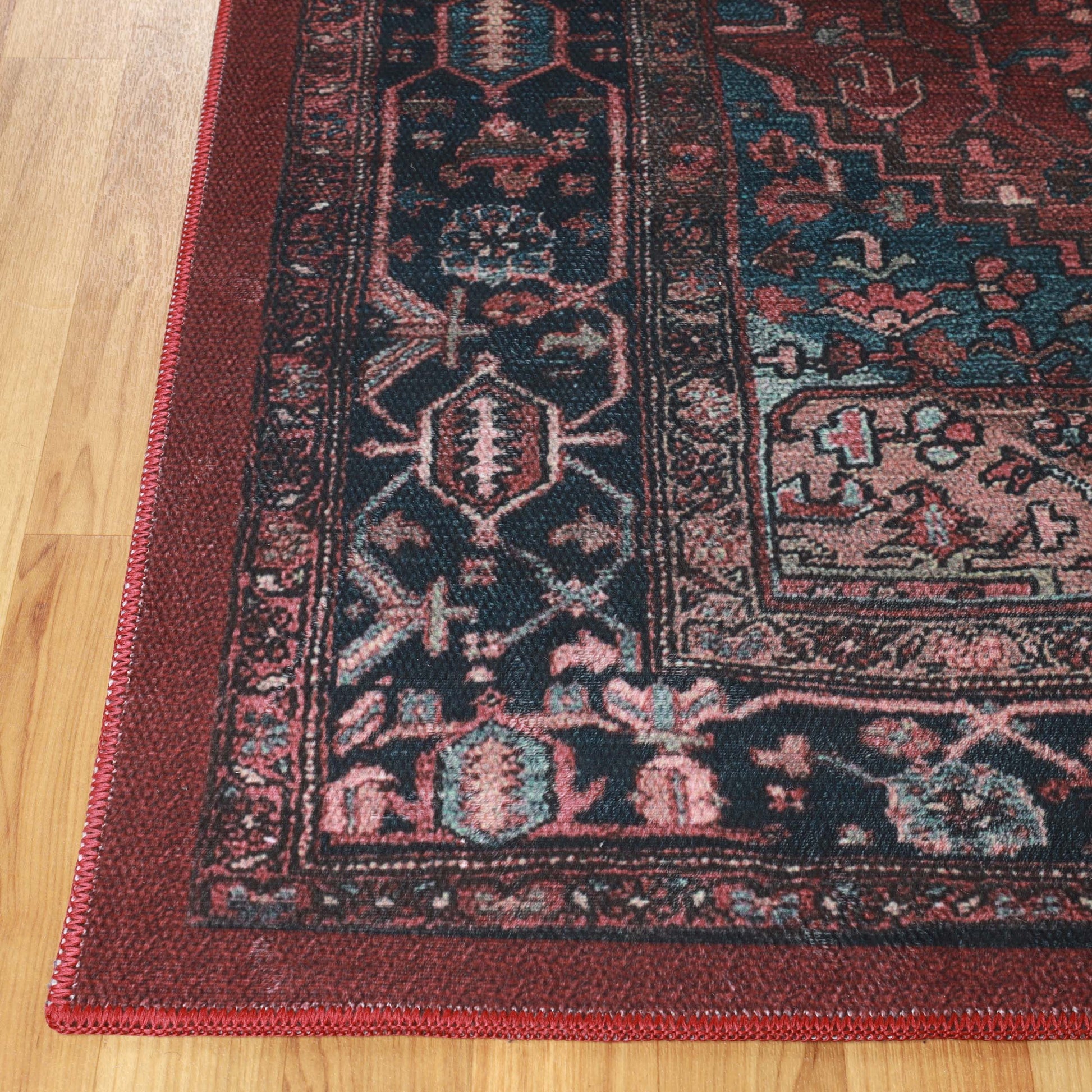 Cardinal Floral Medallion Machine Washable Indoor Area Rug or Runner