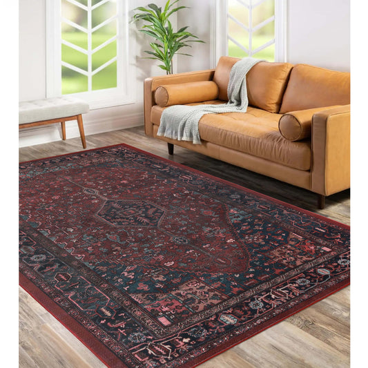 Cardinal Floral Medallion Machine Washable Indoor Area Rug or Runner