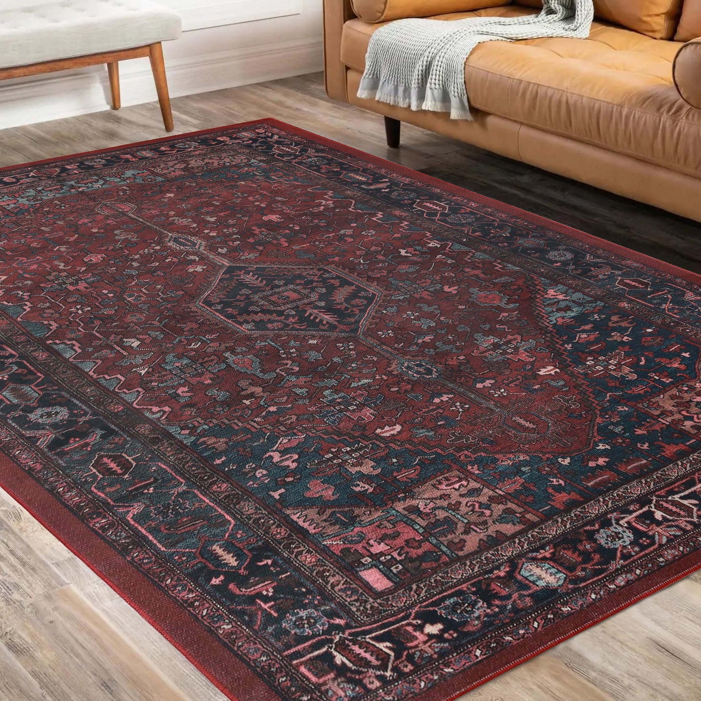 Cardinal Floral Medallion Machine Washable Indoor Area Rug or Runner