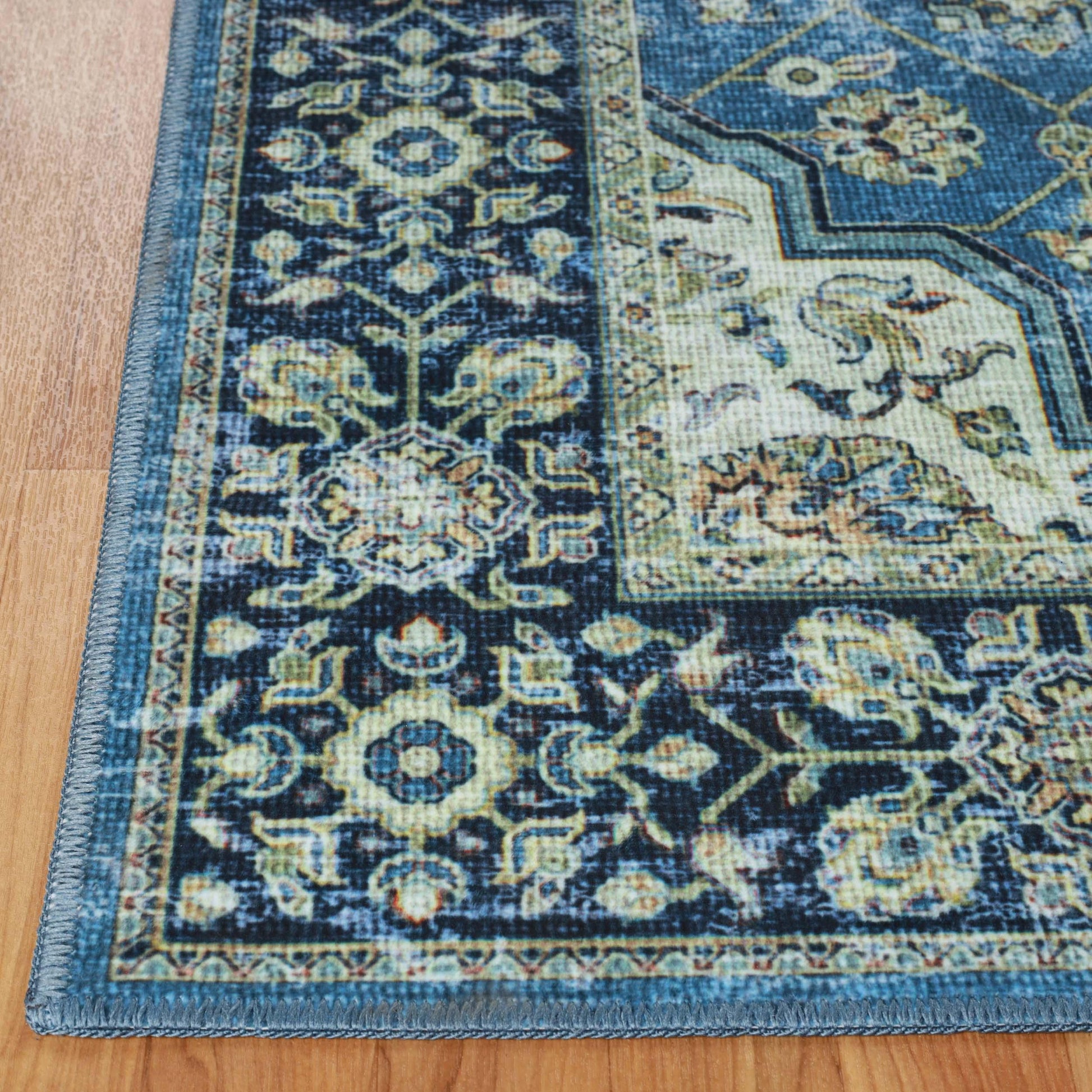 Classic Damask Medallion Border Washable Indoor Area Rug or Runner