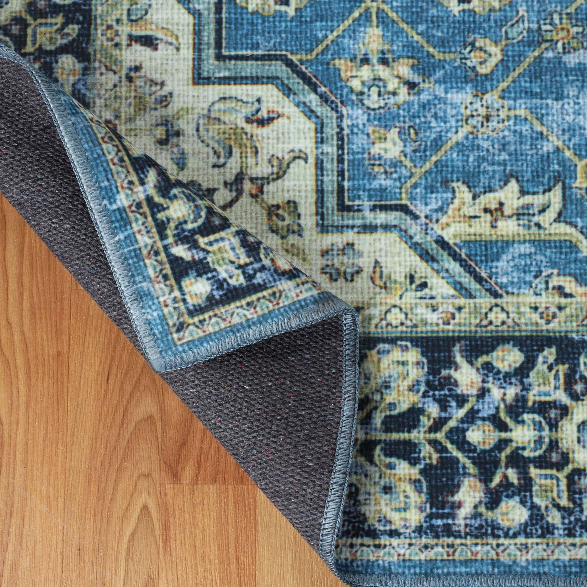 Classic Damask Medallion Border Washable Indoor Area Rug or Runner