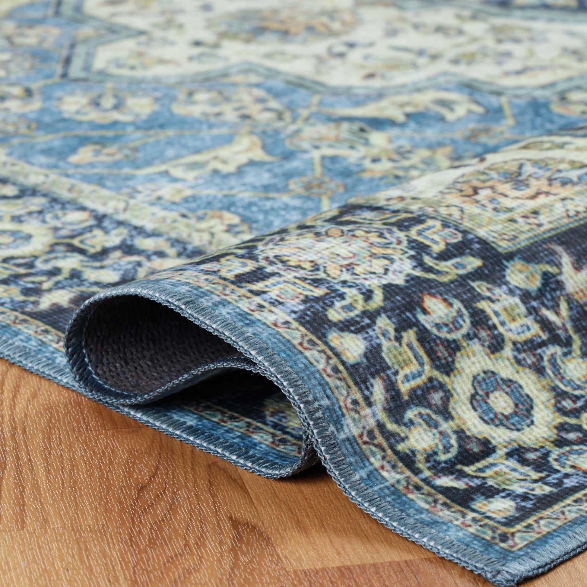 Classic Damask Medallion Border Washable Indoor Area Rug or Runner