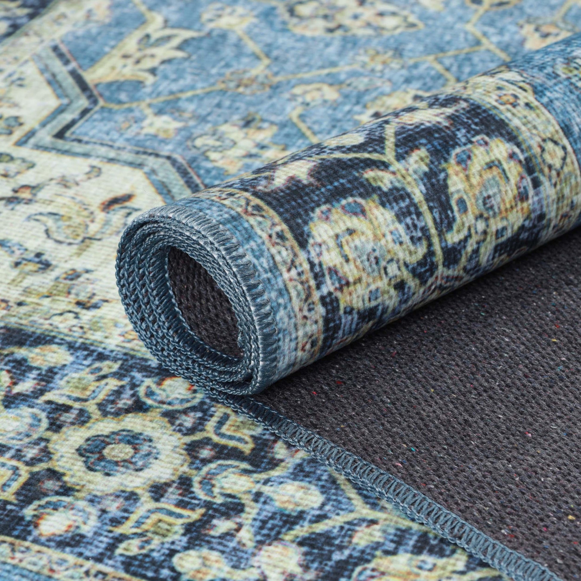 Classic Damask Medallion Border Washable Indoor Area Rug or Runner