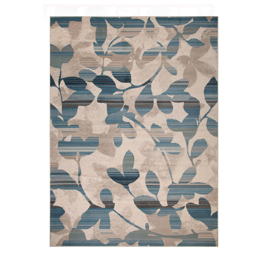 Superior Mahonia Leaf and Vine Indoor Area Rug or Runner  - Cream-Blue