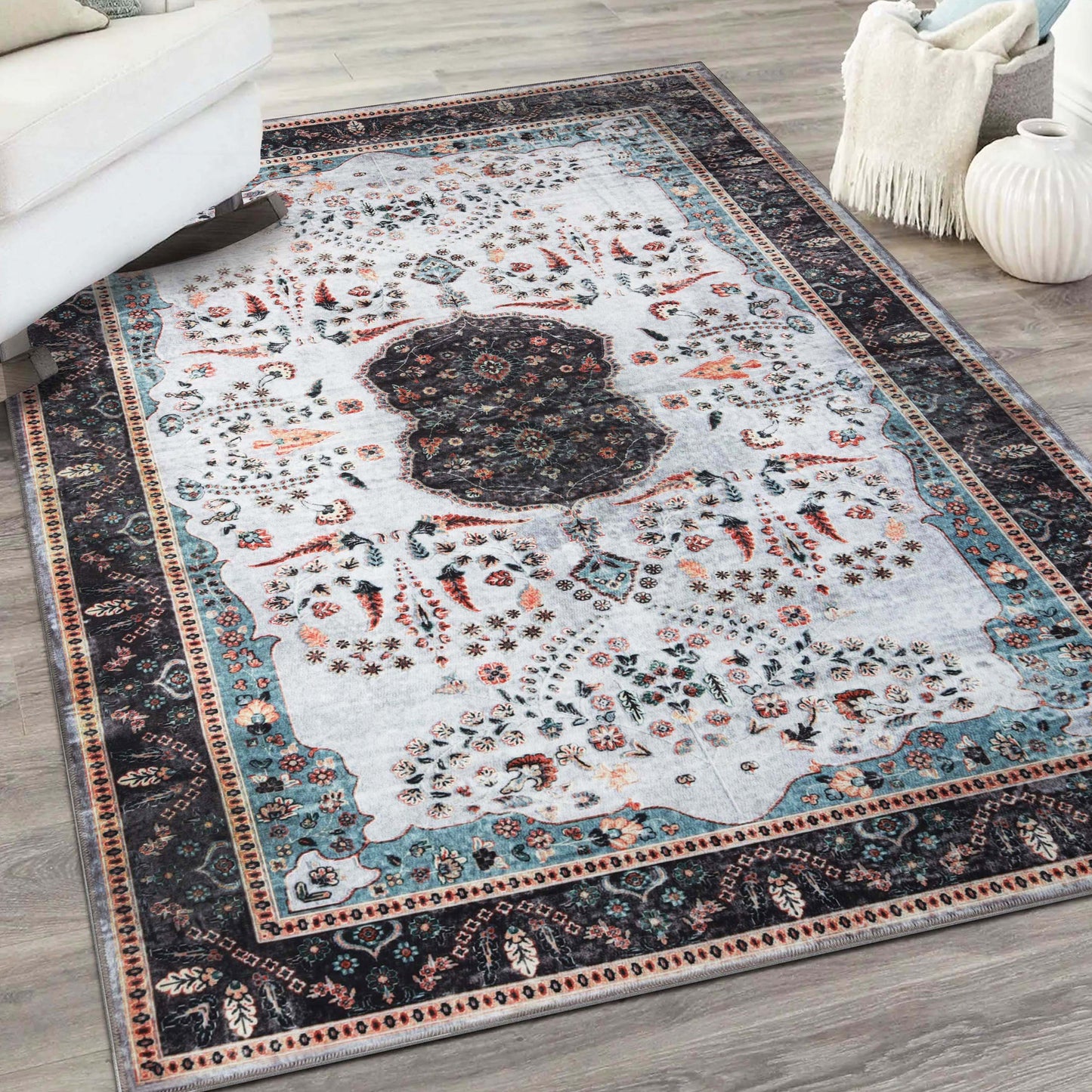 Sparrow Classic Medallion Machine Washable Indoor Area Rug or Runner - Cream