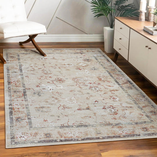 Swan Floral Scroll Non-Slip Machine Washable Indoor Area Rug or Runner
