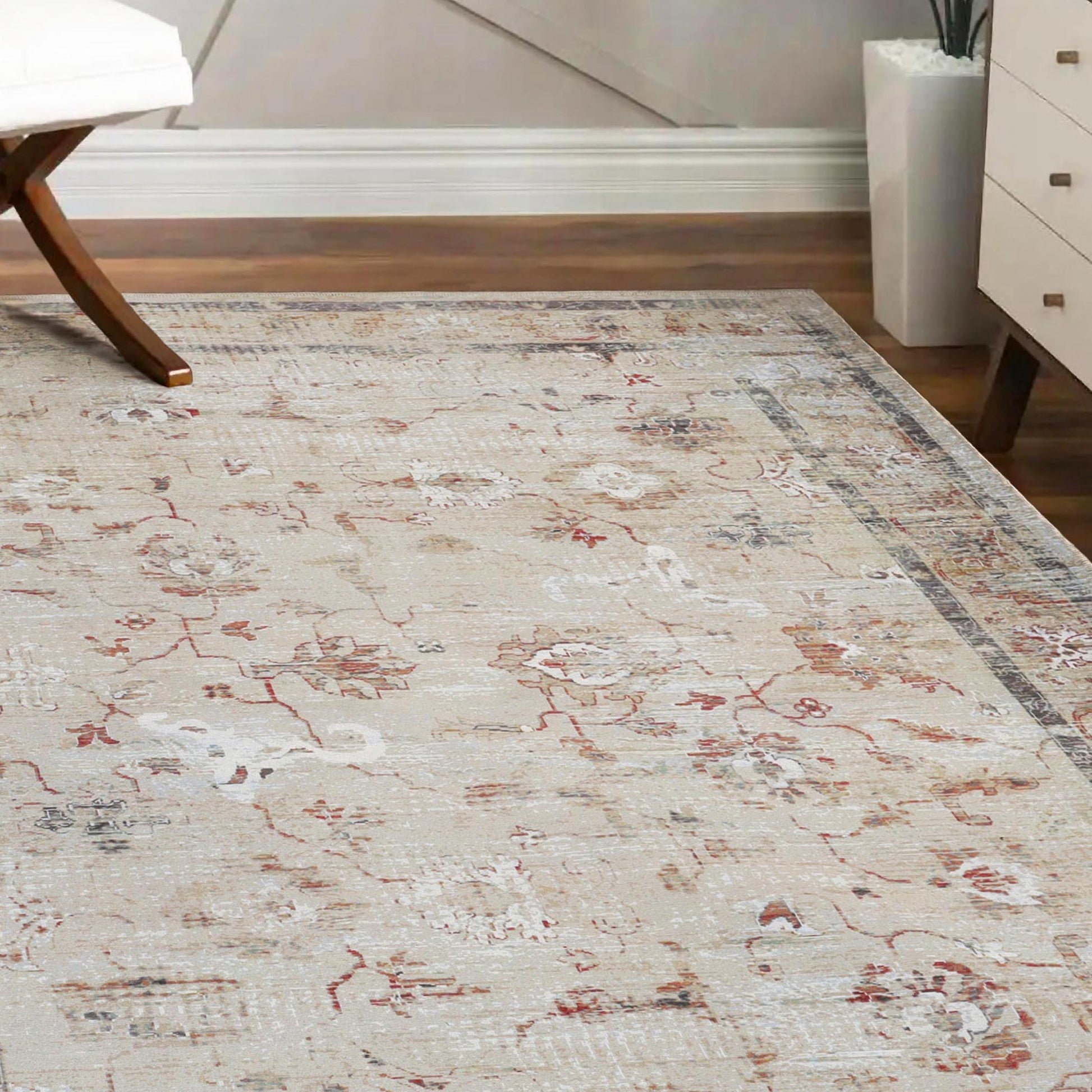 Swan Floral Scroll Non-Slip Machine Washable Indoor Area Rug or Runner