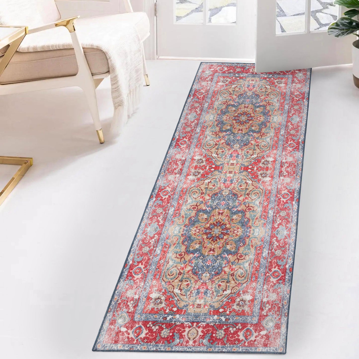 Tanager Rustic Medallion Non-Slip Washable Indoor Area Rug or Runner