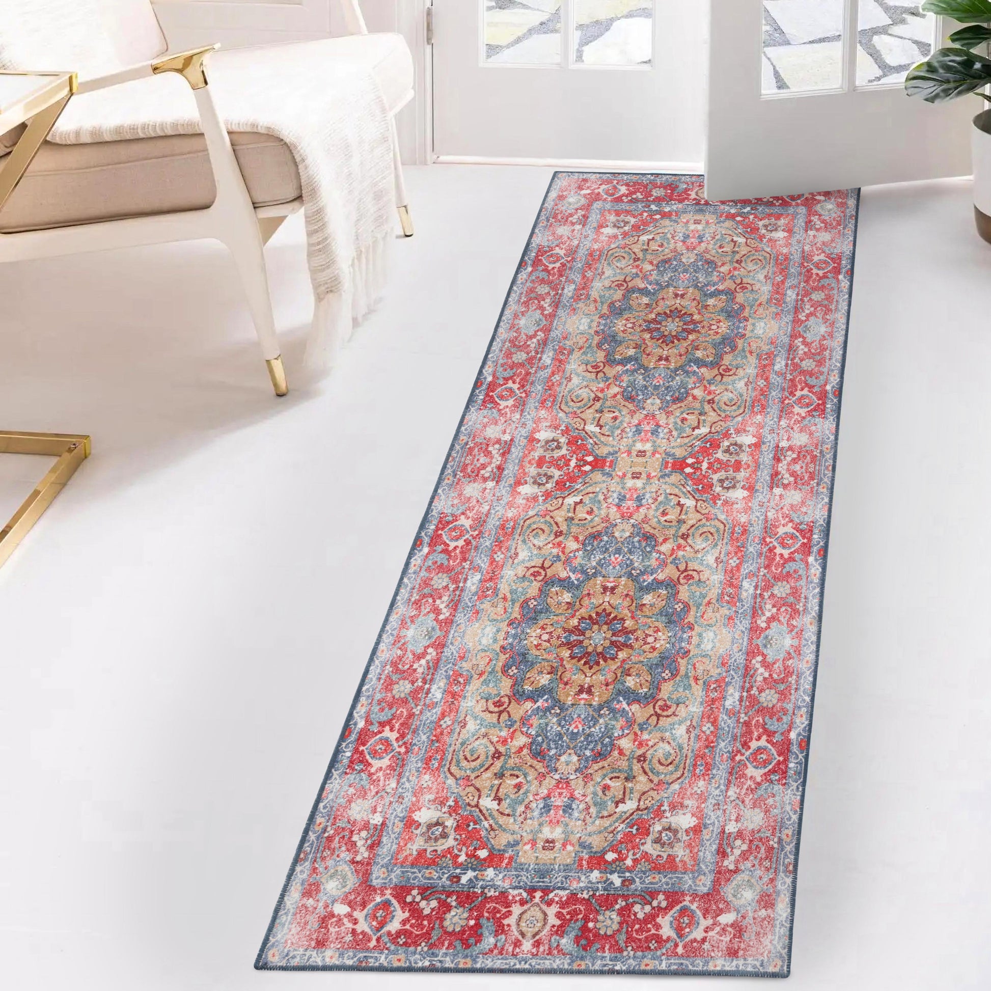 Tanager Rustic Medallion Non-Slip Washable Indoor Area Rug or Runner
