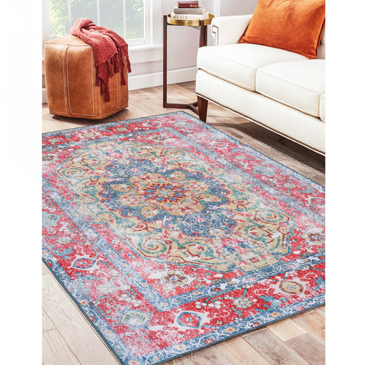 Tanager Rustic Medallion Non-Slip Washable Indoor Area Rug or Runner