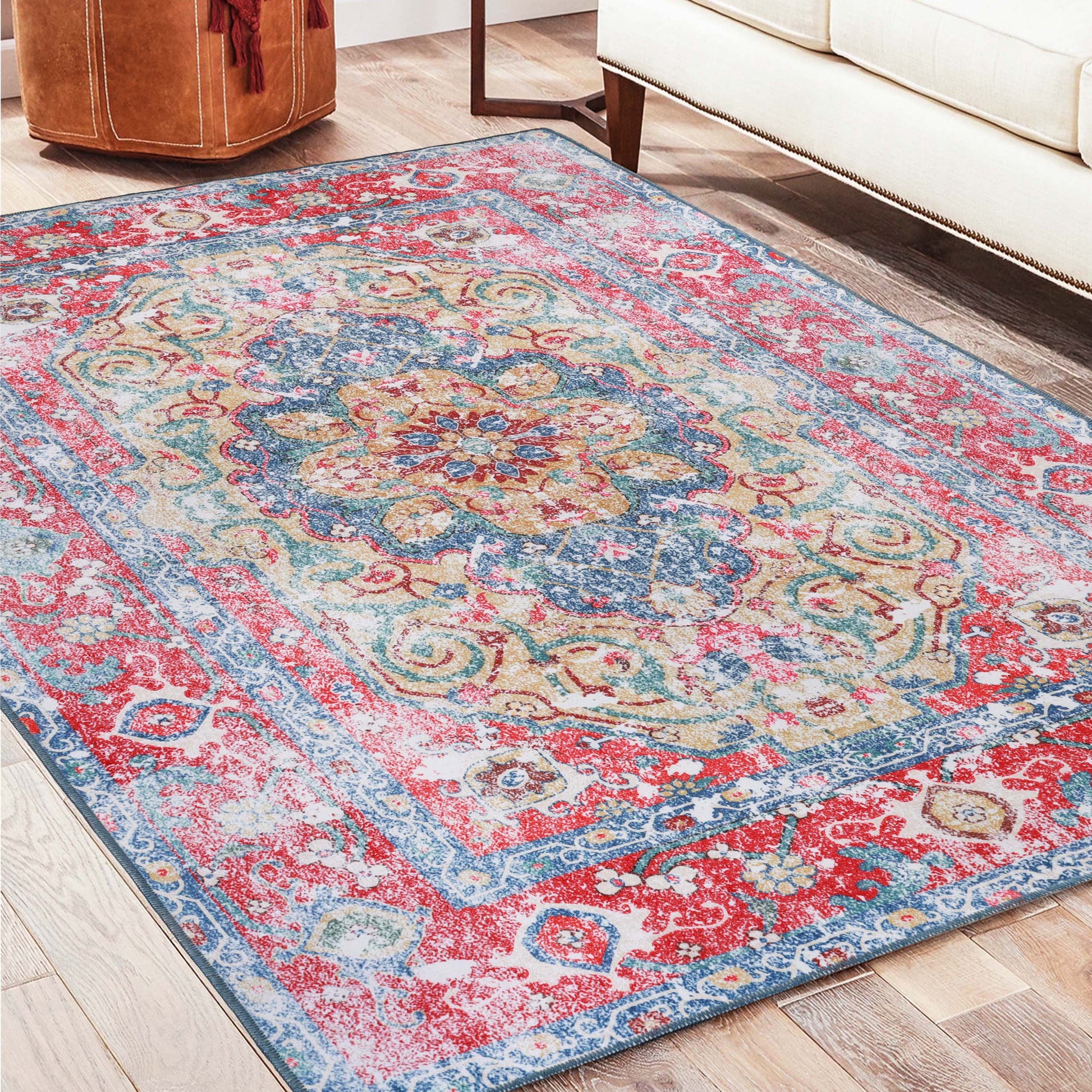 Tanager Rustic Medallion Non-Slip Washable Indoor Area Rug or Runner