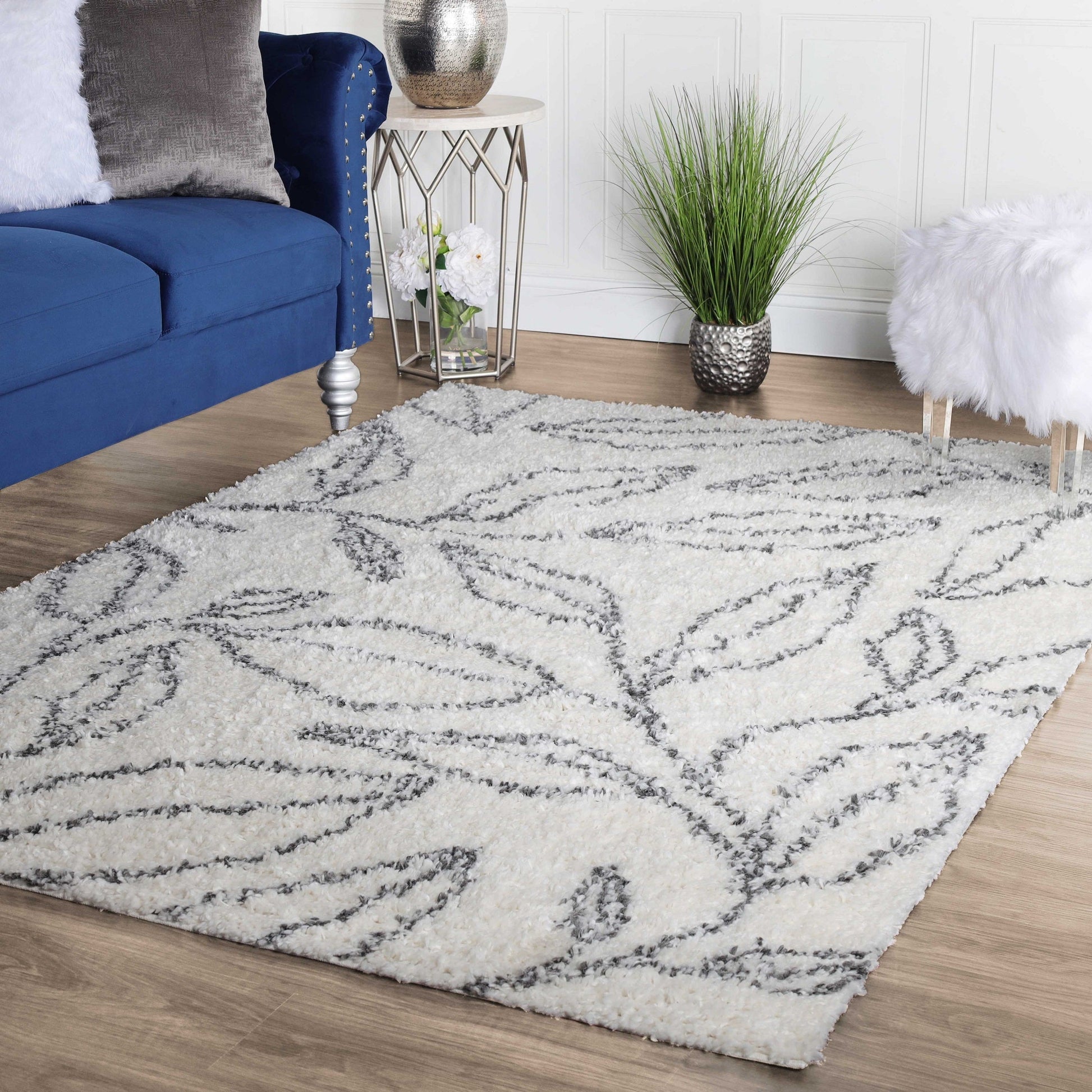 Superior Botanical Indoor Plush Shag Transitional Area Rug - Black-Cream