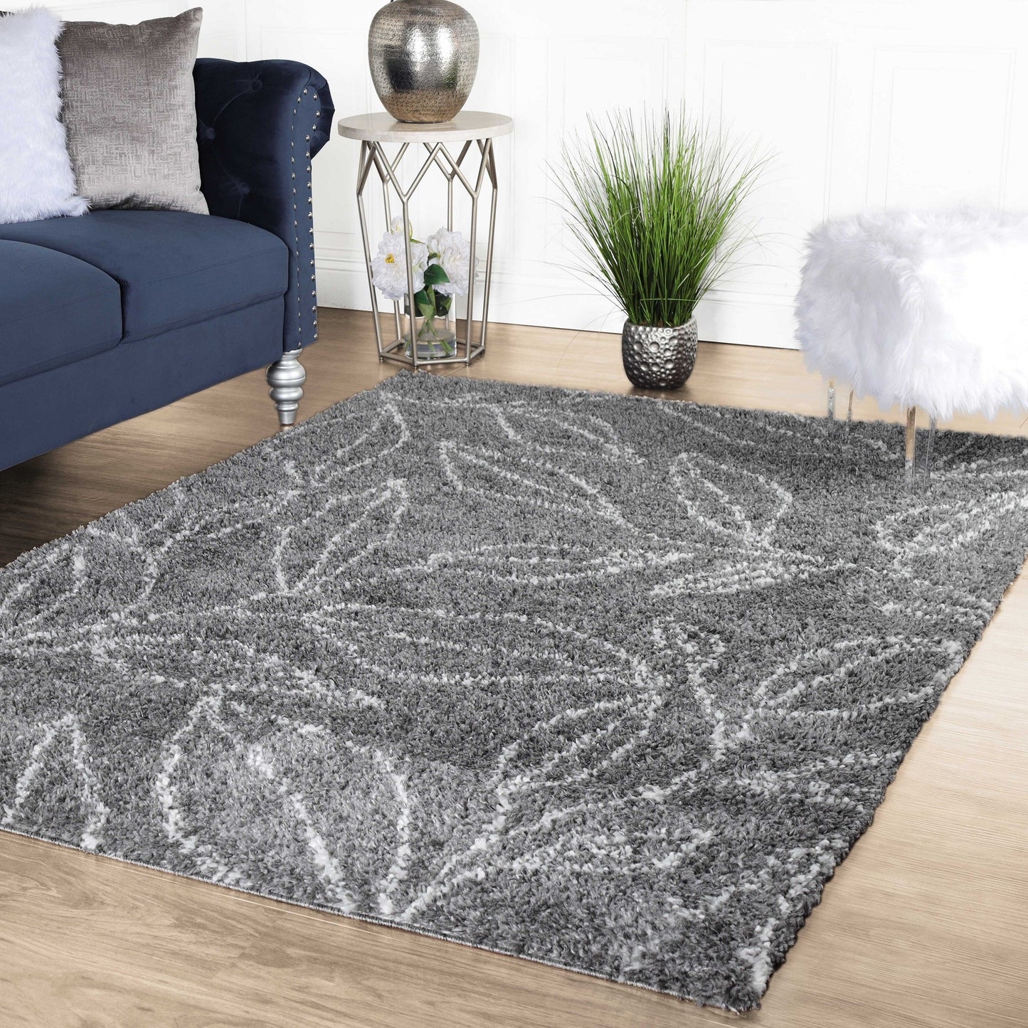 Superior Botanical Indoor Plush Shag Transitional Area Rug - Cream- Grey