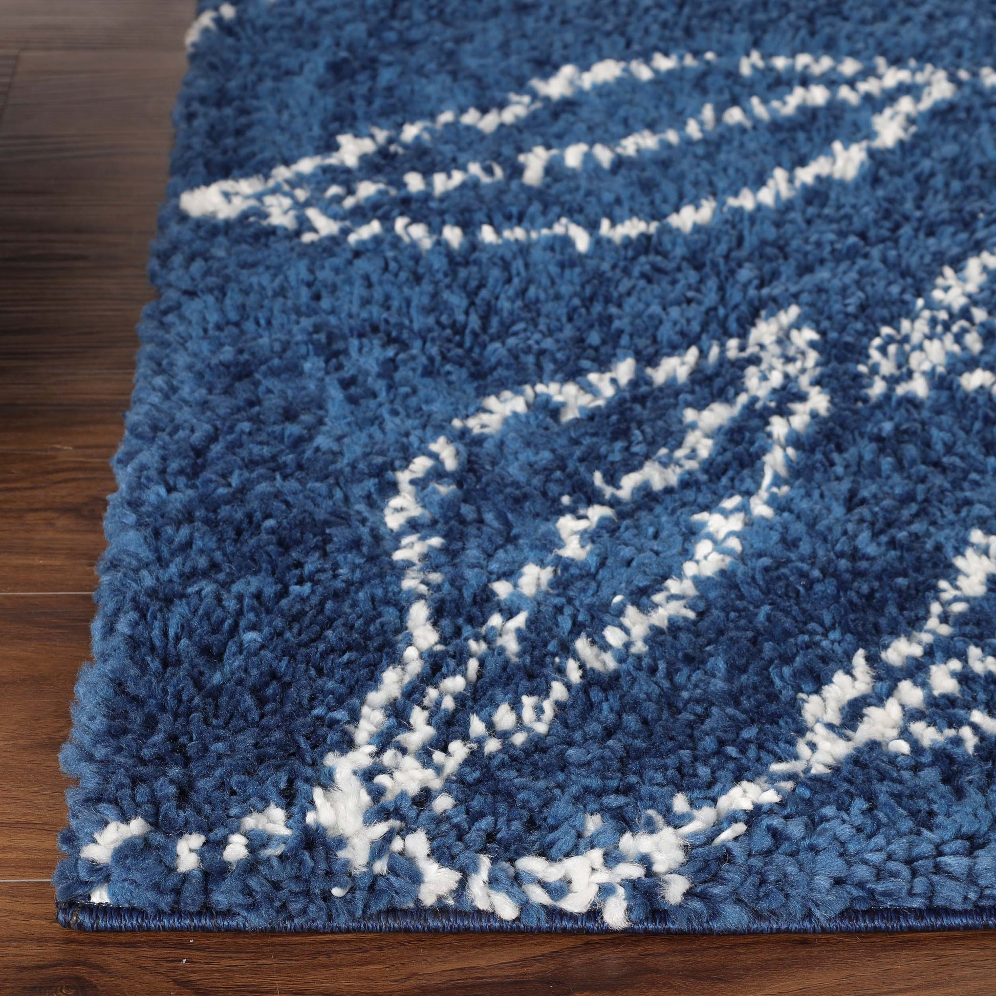 Superior Botanical Indoor Plush Shag Transitional Area Rug - Cream-Blue