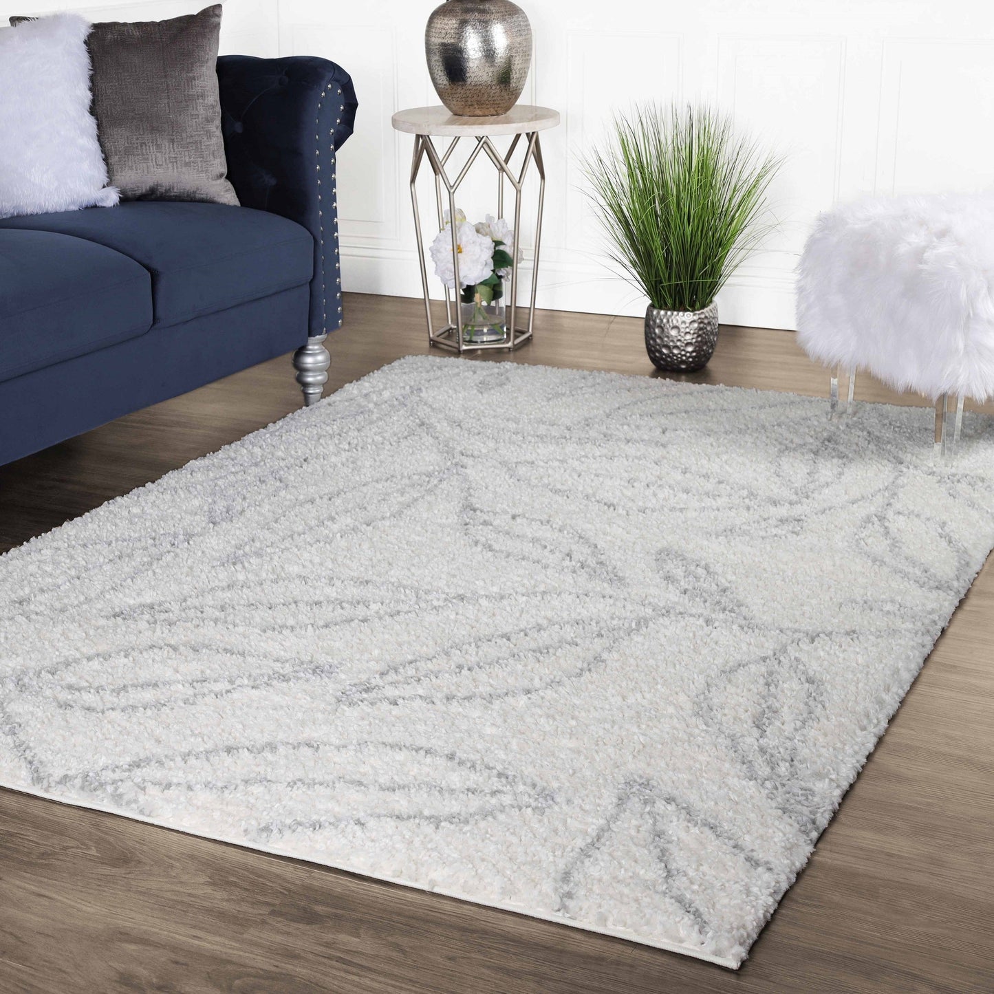 Superior Botanical Indoor Plush Shag Transitional Area Rug -Cream-Black