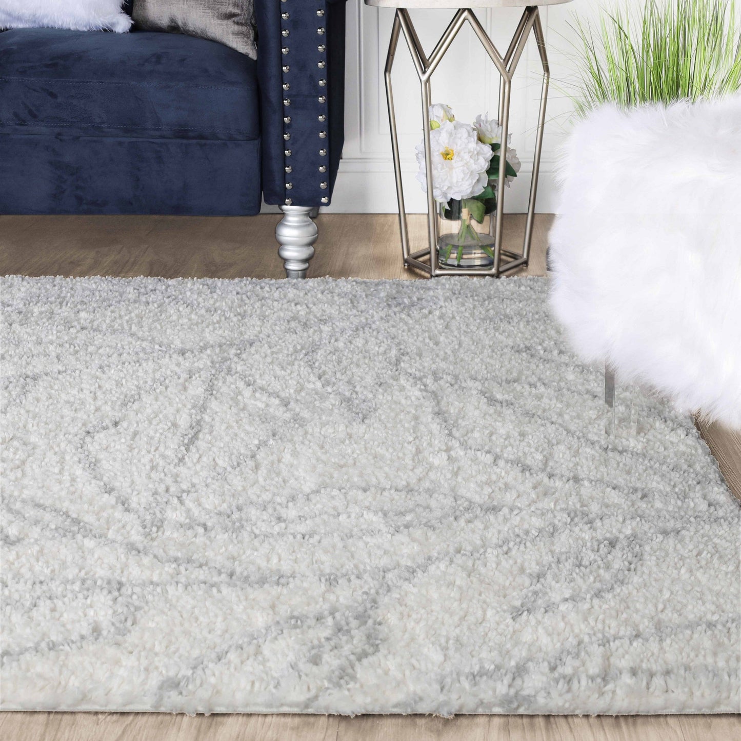 Superior Botanical Indoor Plush Shag Transitional Area Rug - Cream-Grey