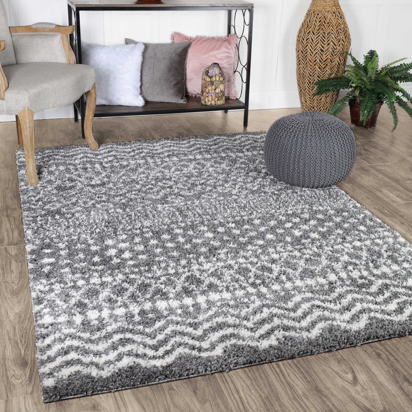 Superior Boho Geometric Indoor Plush Shag Area Rug - Cream-Black