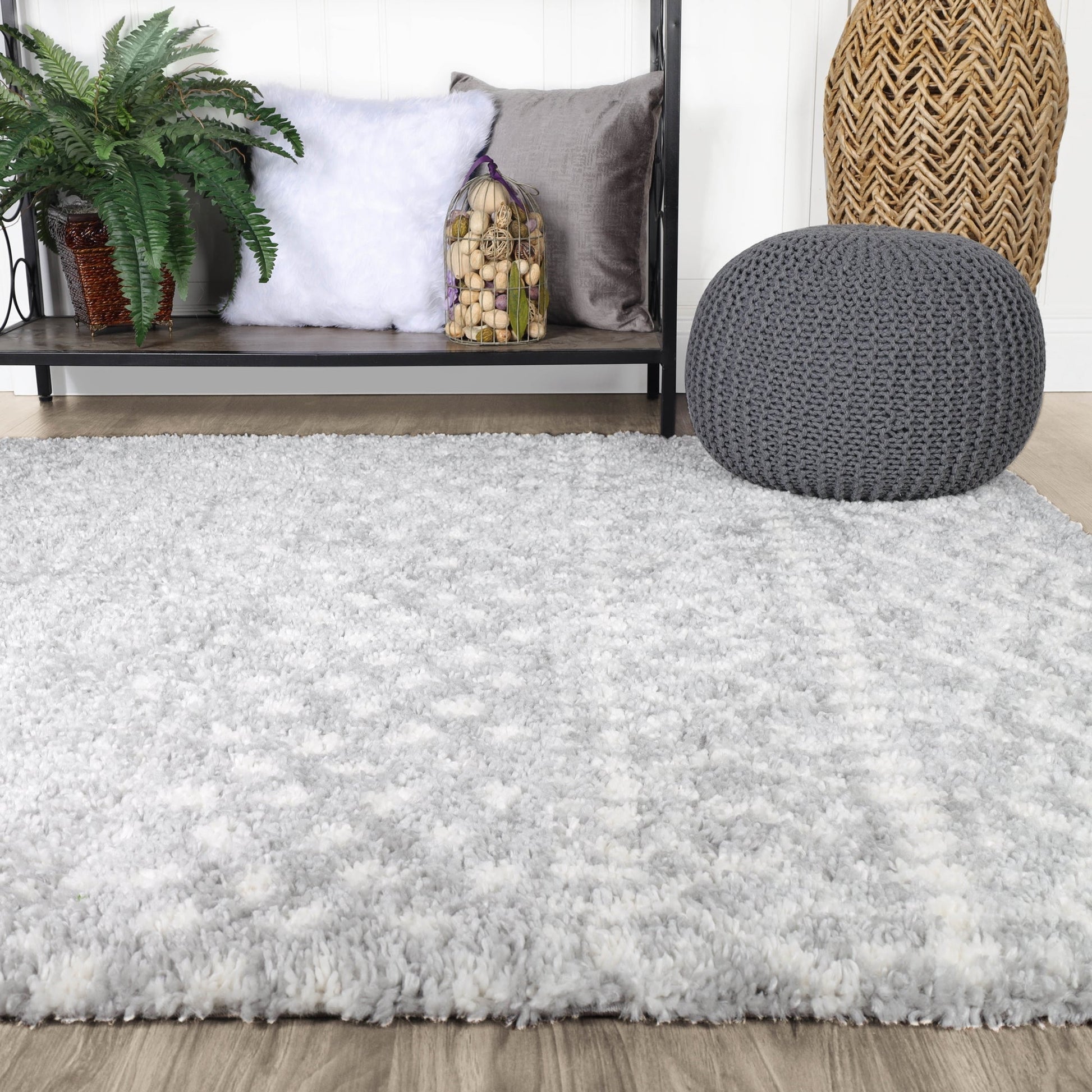 Superior Boho Geometric Indoor Plush Shag Area Rug - Cream-Grey