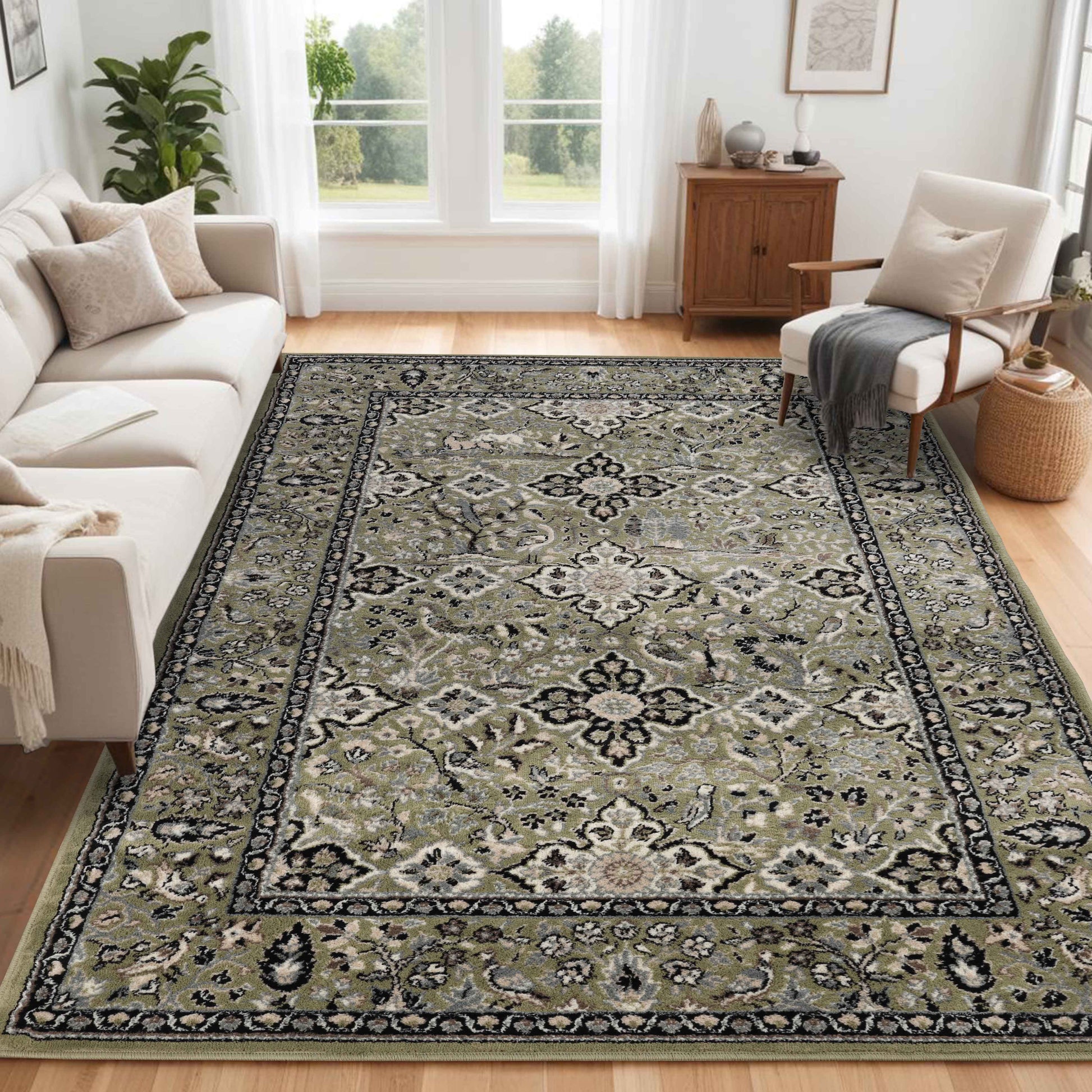 Radcliffe Traditional Floral Medallion Indoor Area Rug or Runner Rug - Green