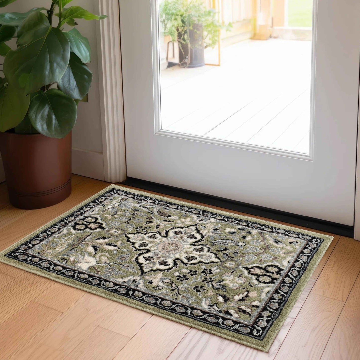 Radcliffe Traditional Floral Medallion Indoor Area Rug or Runner Rug - Green