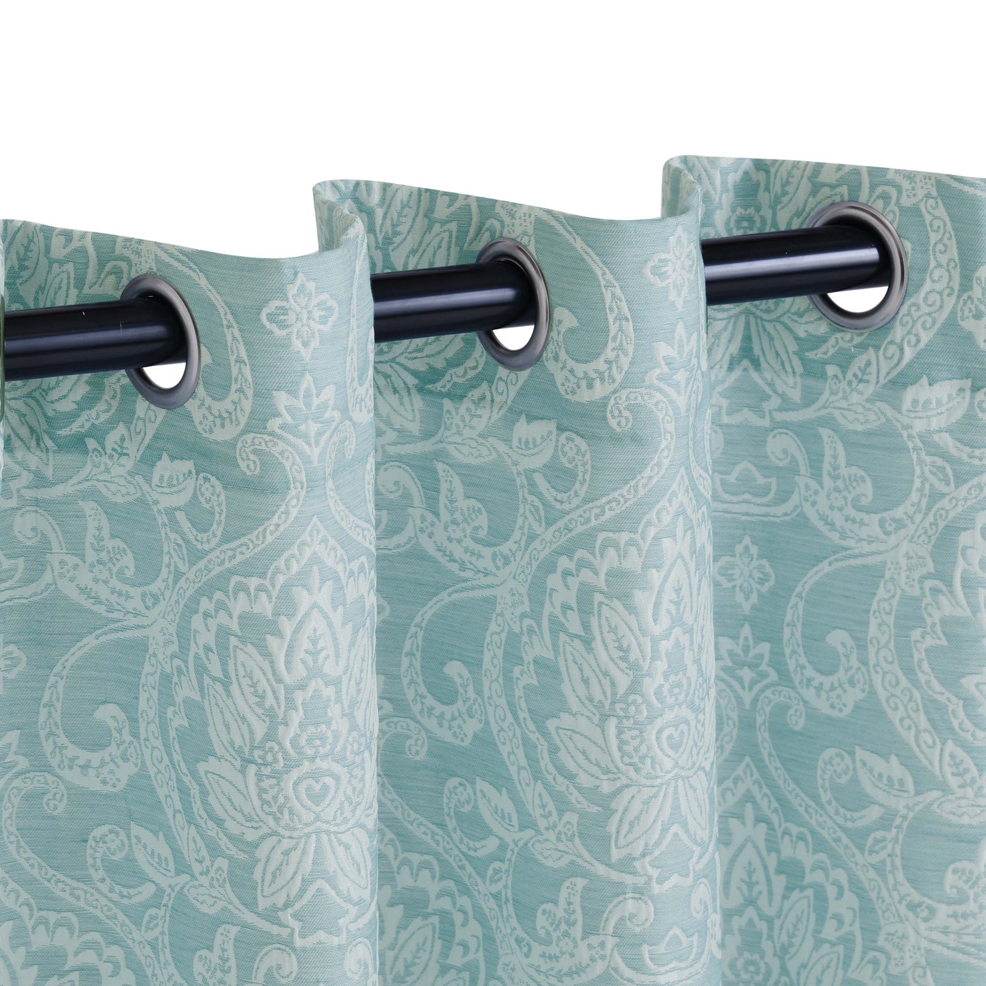 Jacquard Light Filtering Floral Damask Grommet Curtain Panels Set of 2 - Raindrop