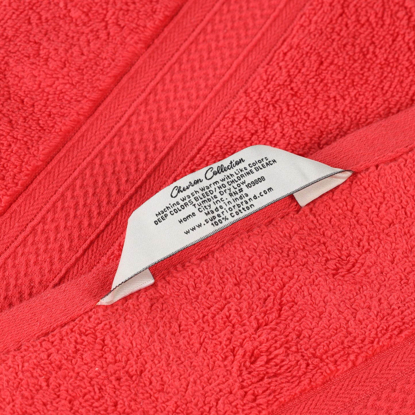 Chevron Zero Twist Solid and Jacquard Soft Cotton Bath Sheet Set of 2 - Red