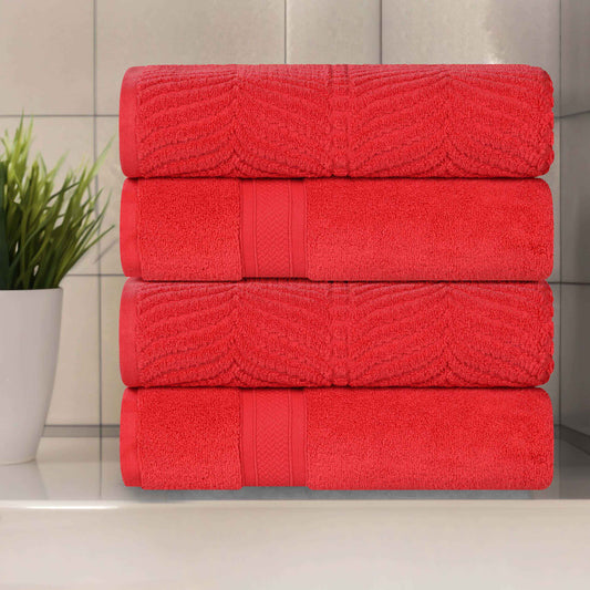 Chevron Zero Twist Solid and Jacquard Soft Cotton Hand Towel Set of 6 - Red