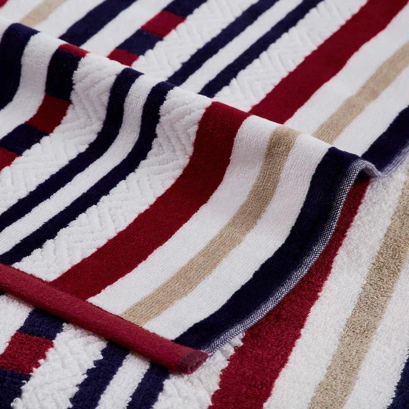 Stripe Cotton Oversized Medium Weight 2 Piece Beach Towel Set - Red
