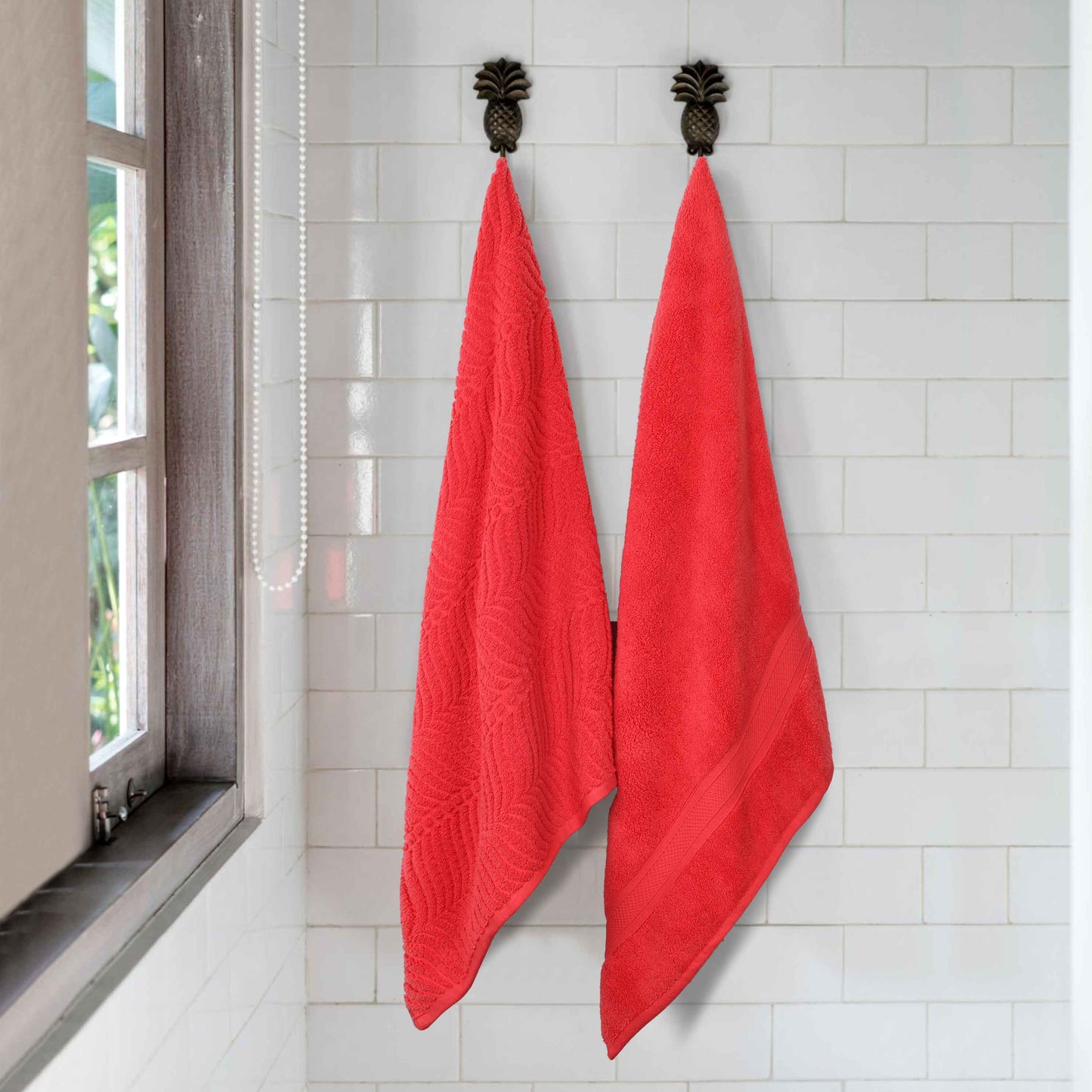 Chevron Zero Twist Solid and Jacquard Soft Cotton Bath Sheet Set of 2 - Red