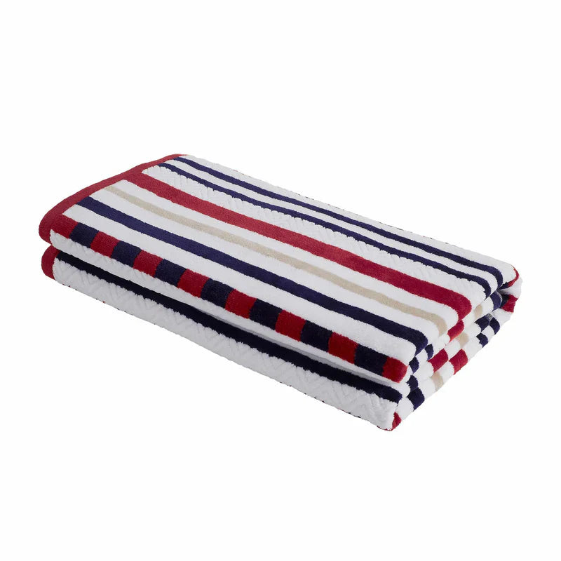 Stripe Cotton Oversized Medium Weight 2 Piece Beach Towel Set - Red
