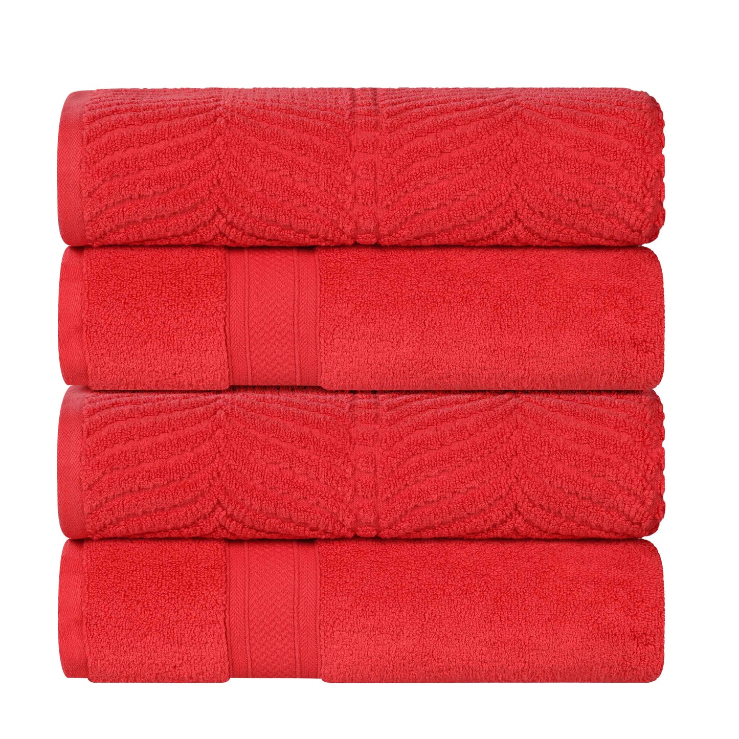 Chevron Zero Twist Solid and Jacquard Soft Cotton Hand Towel Set of 6 - Red