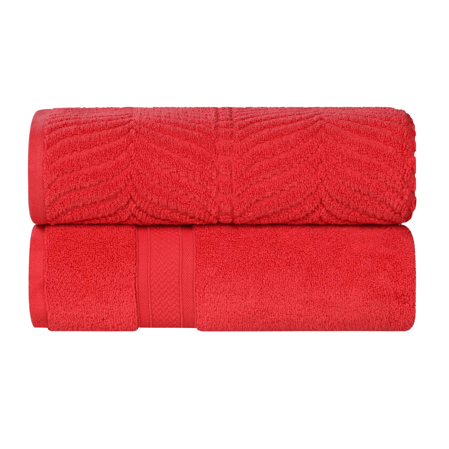 Chevron Zero Twist Solid and Jacquard Soft Cotton Bath Sheet Set of 2 - Red