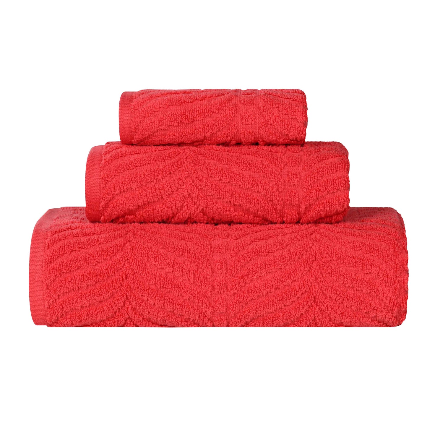 Chevron Zero Twist Jaquard Cotton 3 Piece Bathroom Towel Set - Red