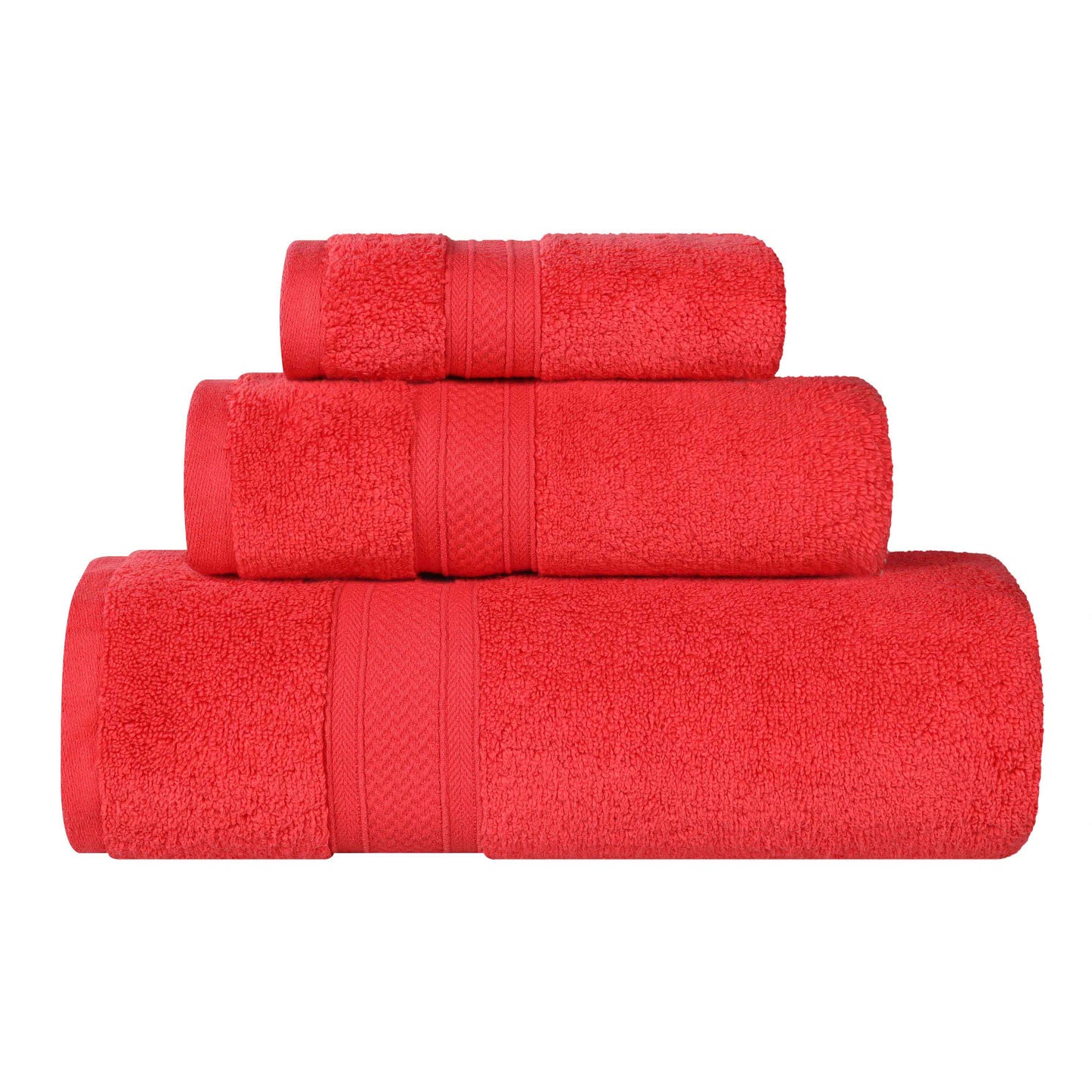 Chevron Zero Twist Solid Soft Absorbent Cotton 3 Piece Towel Set - Red