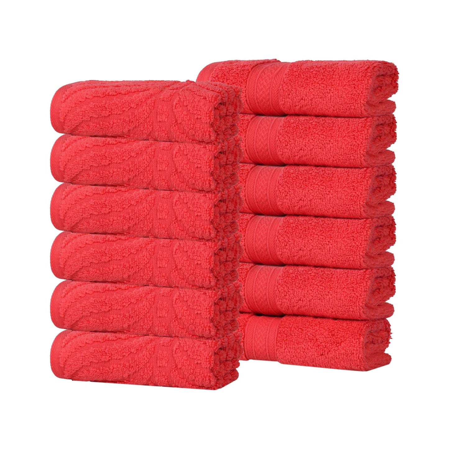 Chevron Zero Twist Solid and Jacquard Soft Cotton Washcloth Set of 12 - Red