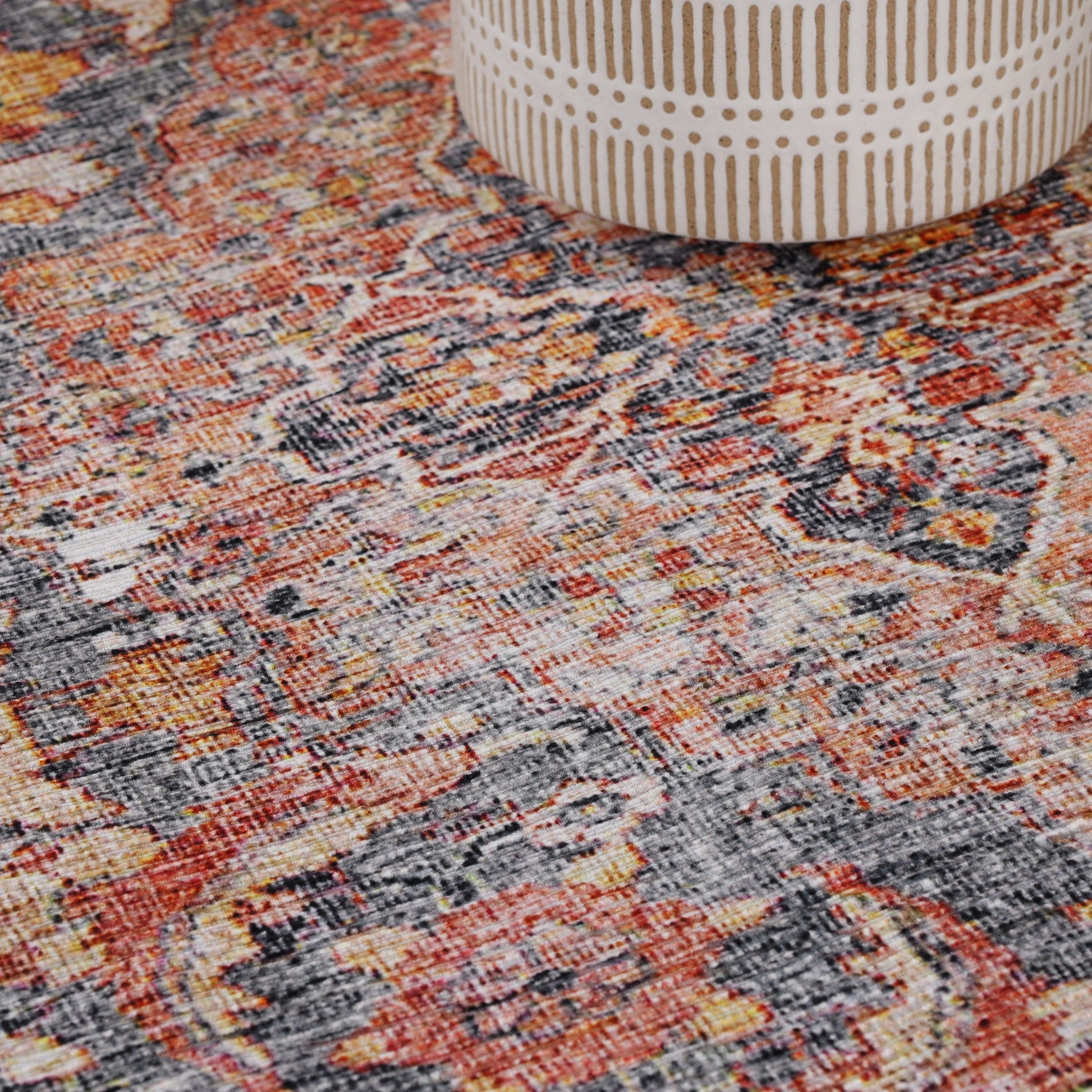 Huda Distressed Rustic Floral Geometric Medallion Indoor Area Rug - RubyRed