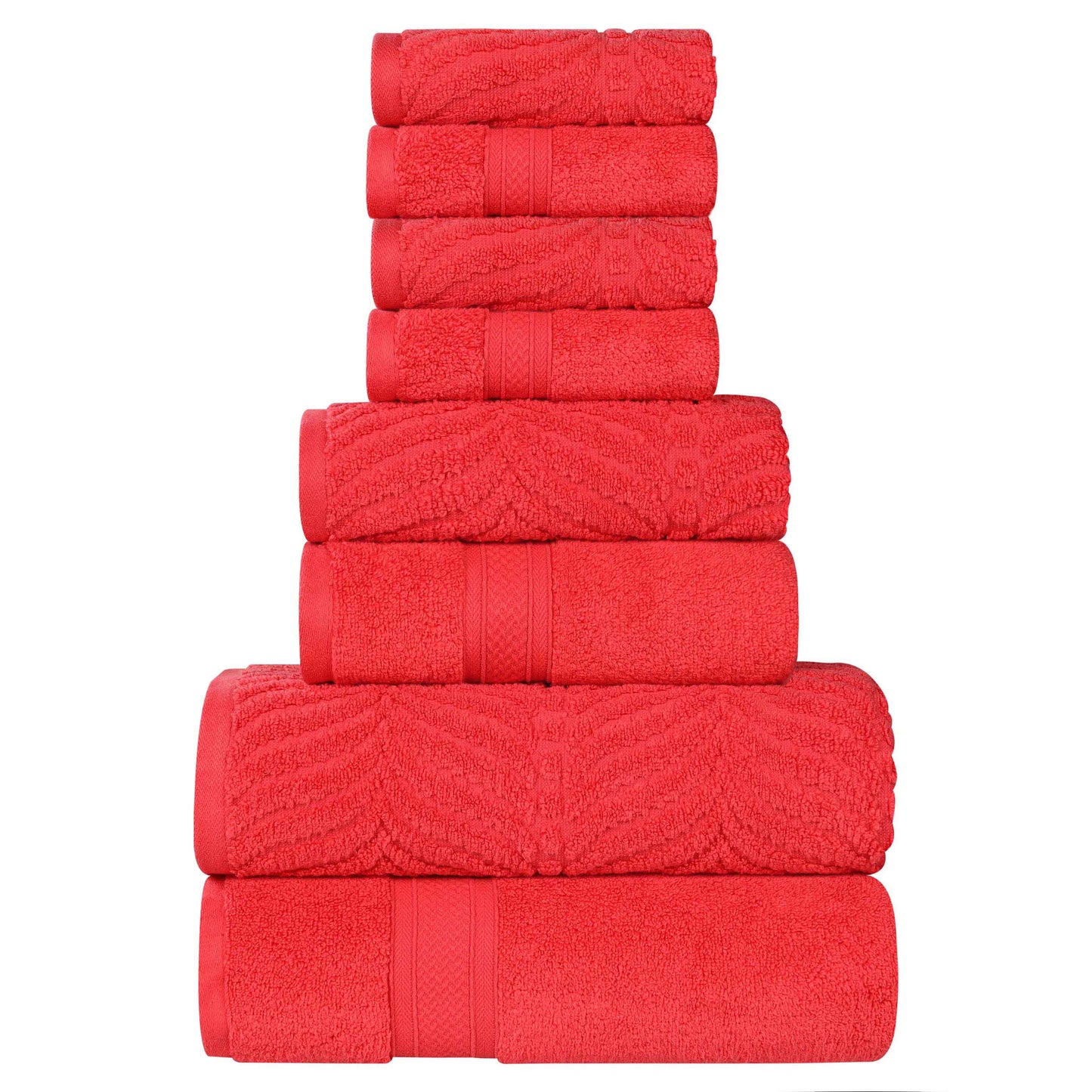 Chevron Zero Twist Solid and Jacquard Cotton 8 Piece Towel Set - Red