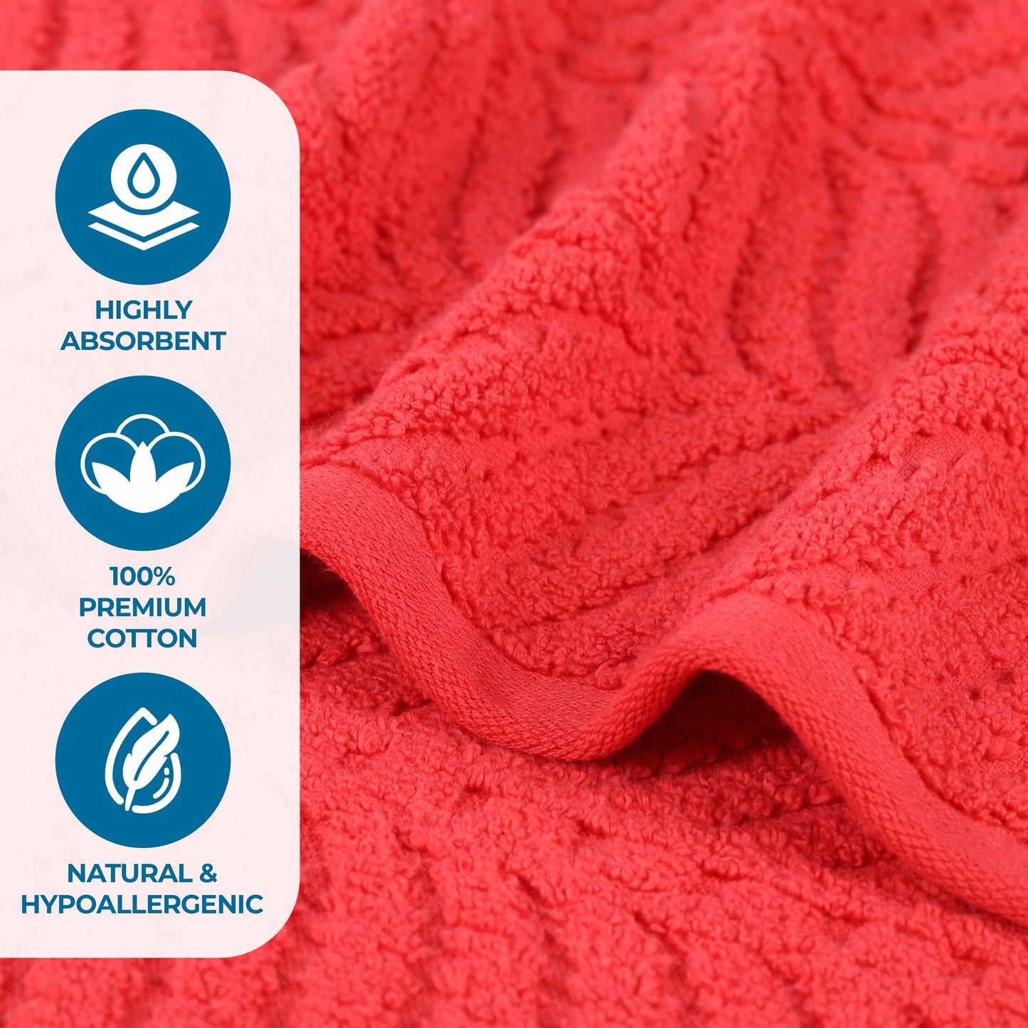 Chevron Zero Twist Solid and Jacquard Soft Cotton 6 Piece Towel Set - Red