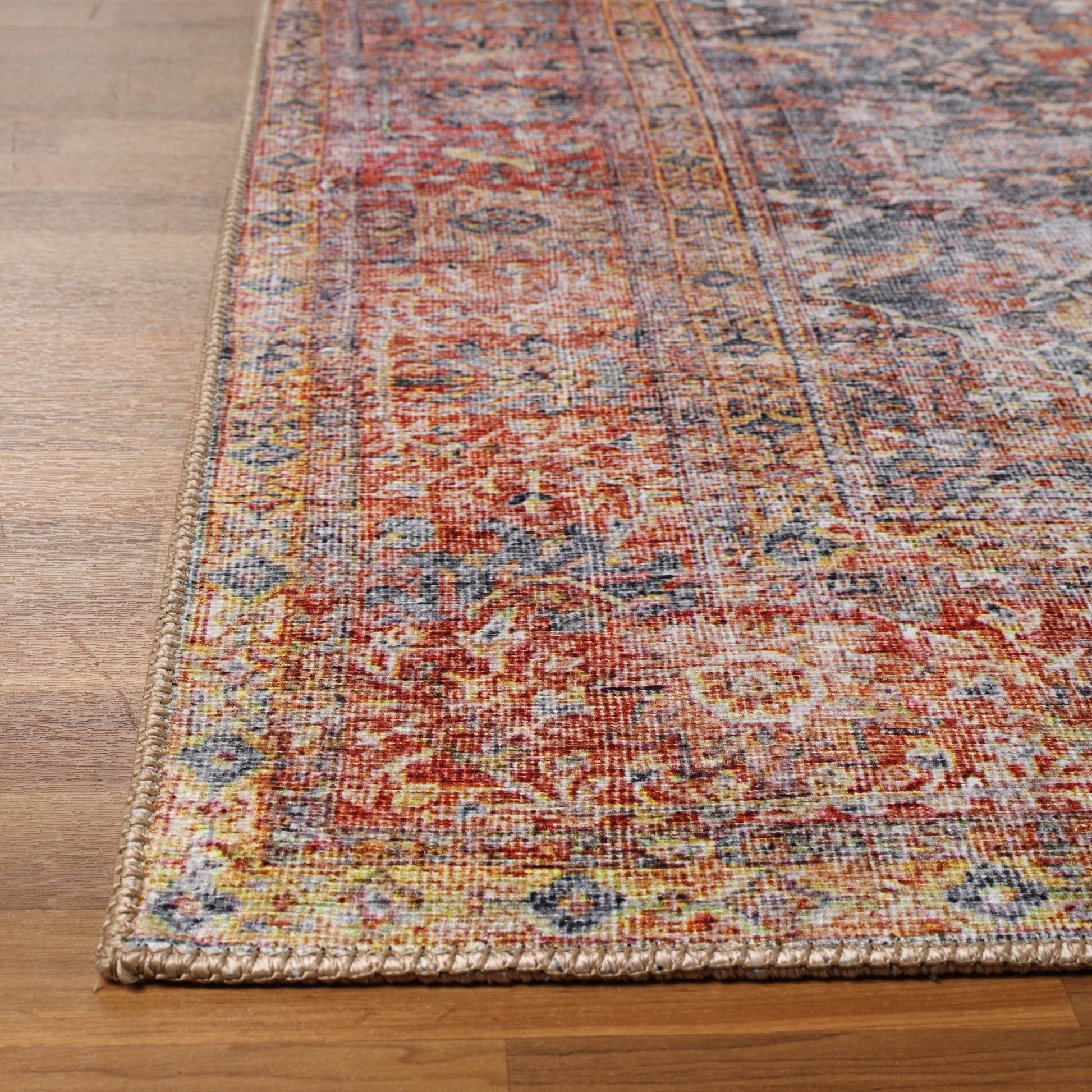 Huda Distressed Rustic Floral Geometric Medallion Indoor Area Rug - RubyRed