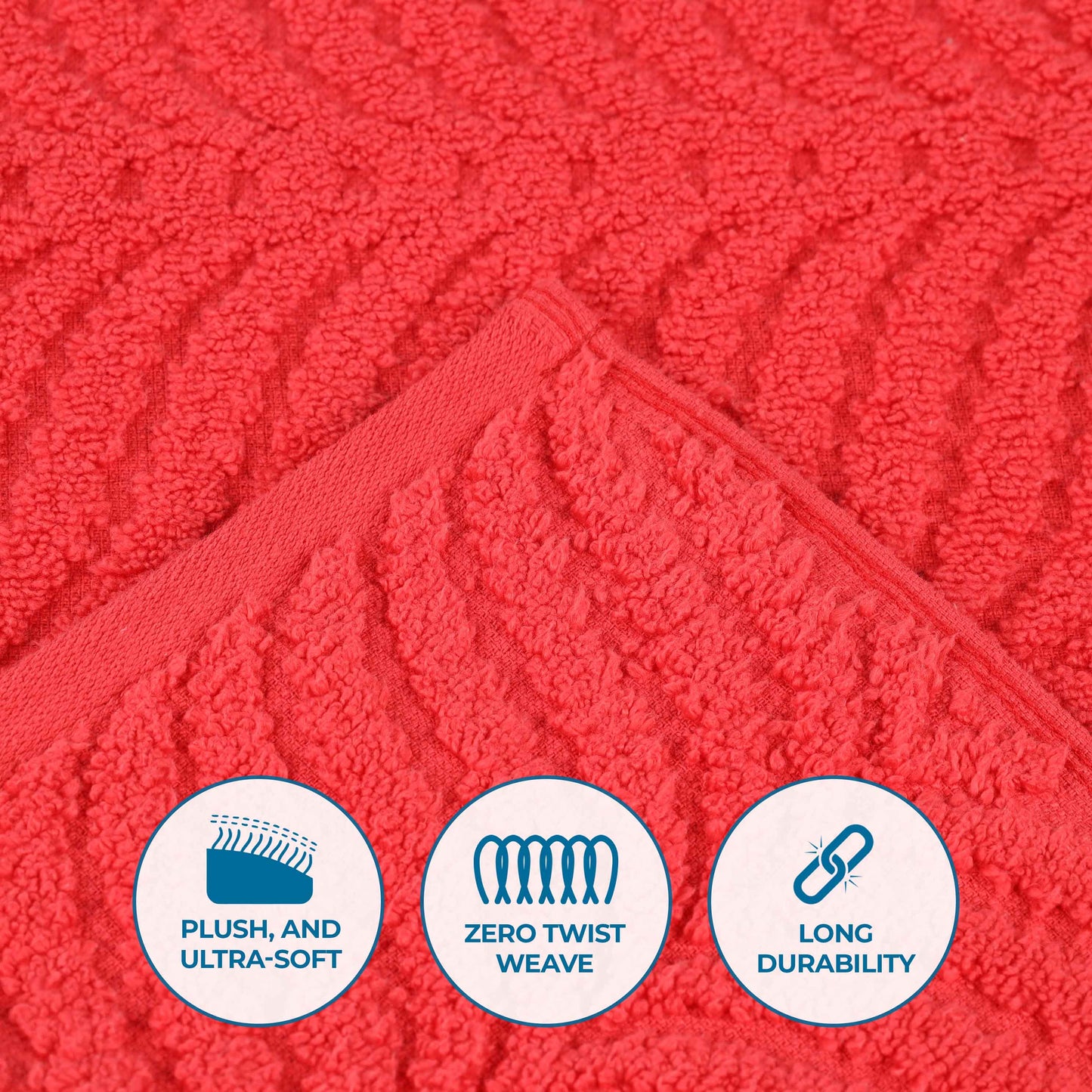 Chevron Zero Twist Solid and Jacquard Soft Cotton 6 Piece Towel Set - Red