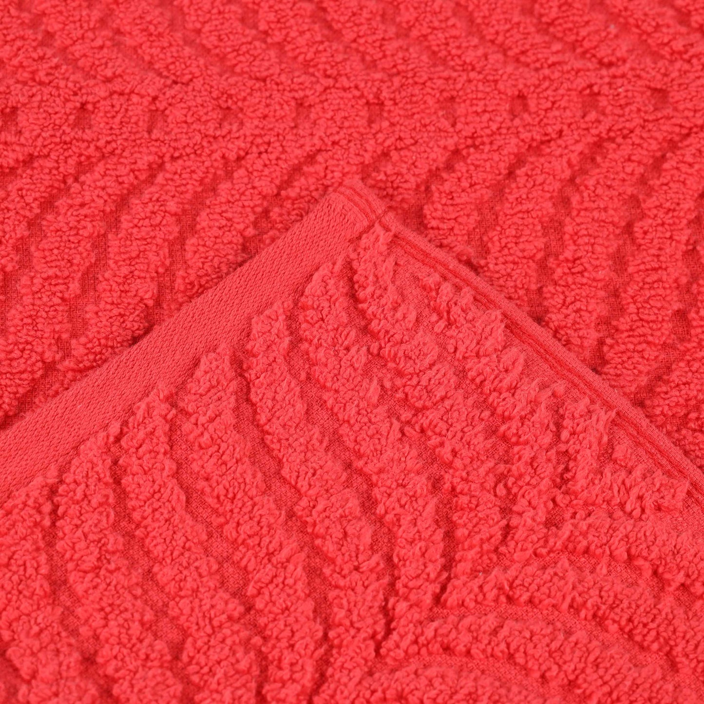 Chevron Zero Twist Solid and Jacquard Soft Cotton 6 Piece Towel Set - Red