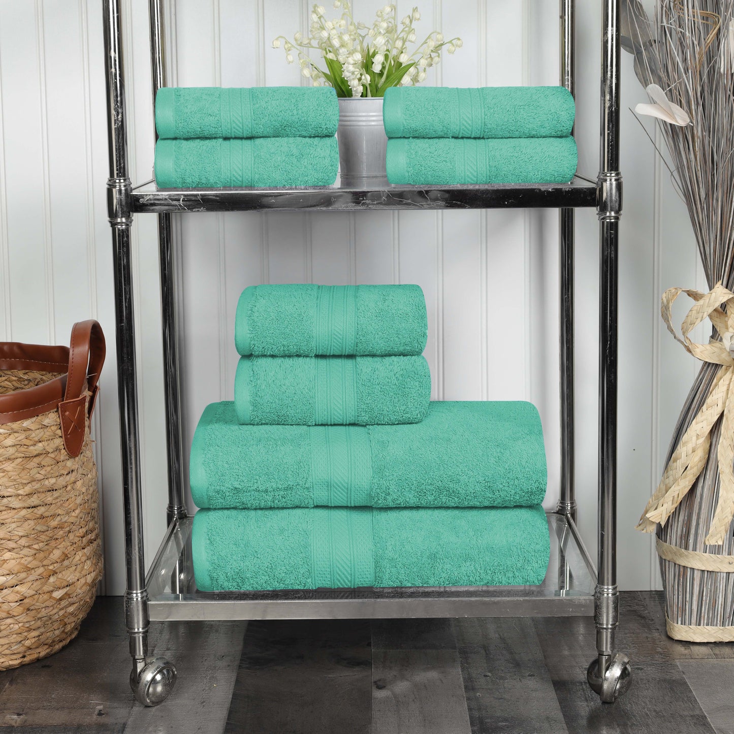 Cotton Heavyweight Absorbent Plush 8 Piece Towel Set - Rivulet