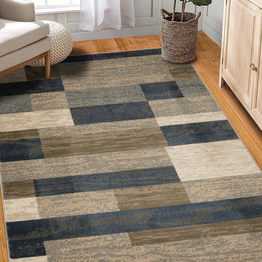 Rockwood Modern Geometric Patchwork Indoor Area Rug or Runner - Midnight Navy