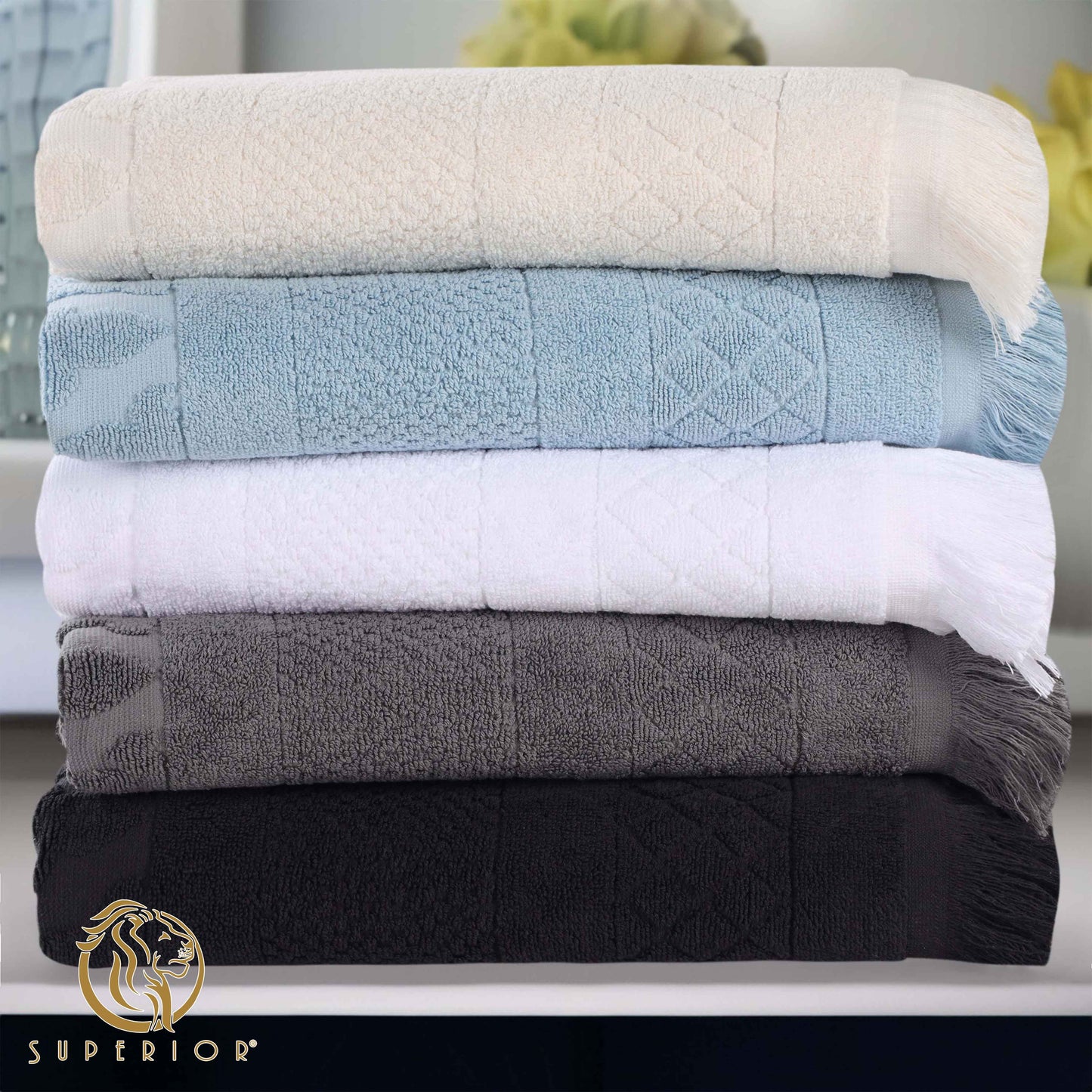 Rolla Cotton Geometric Jacquard Plush Face Towel Washcloth