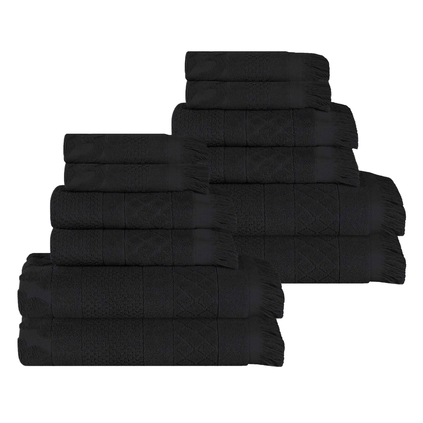 Rolla Cotton Geometric Jacquard Plush Soft Absorbent - Black