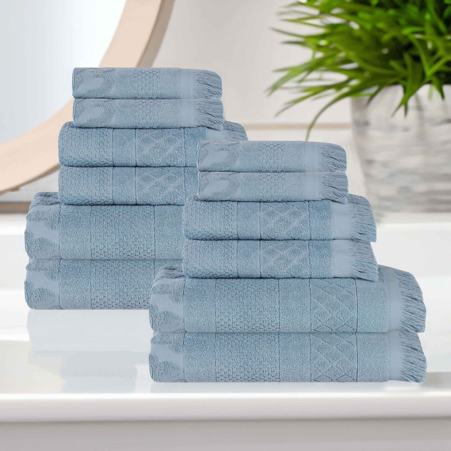 Rolla Cotton Geometric Jacquard Plush Soft Absorbent - Blue
