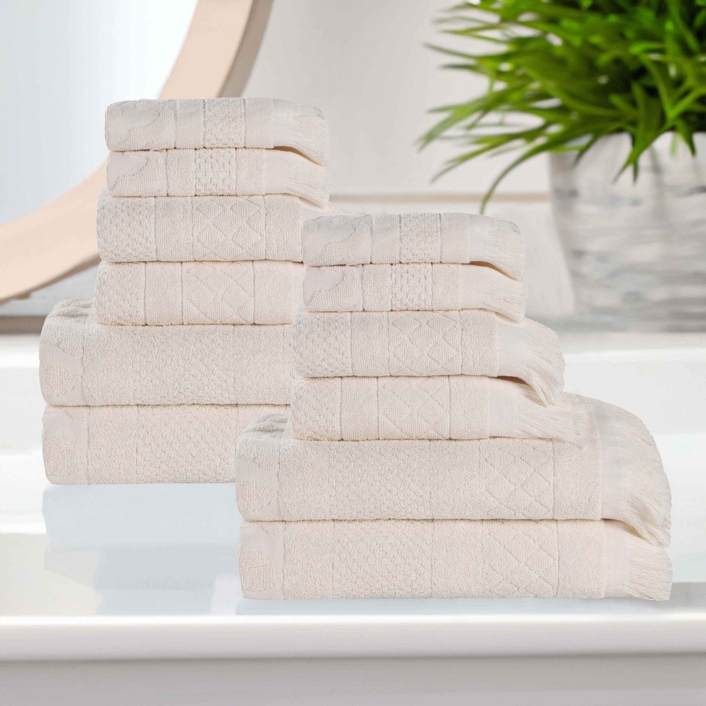 Rolla Cotton Geometric Jacquard Plush Soft Absorbent - Ivory